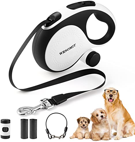 WRSOMIT Retractable Dog Leash with Chew Proof Cable, 26Ft Heavy Duty Dog Leash for Medium Large Dogs up to 110lbs, 360° No Tangle, One-Handed Brake (White, Large - 26ft)