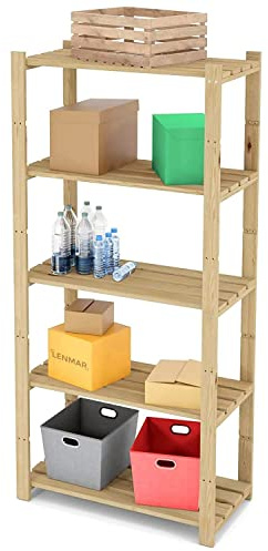 Lenmar Serie B Holzregal, Kiefer, Holz, Hellbeige, B-28 170 x 90 x 40 cm, 5 Böden, Bücherregal, Holzregal, Standregal, Wandregal, Regal mit 5 Böden, Büroregal, für Wohnzimmer, Lagerregal