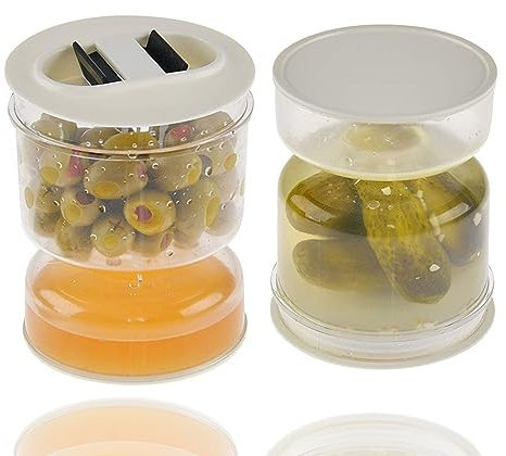 Ukisisi Gurkenglas Zum Umdrehen,kühlschrank organizer gurkenglas， Eingelegten Und Olive Sanduhr Glas Mit Sieb, Essiggurken- Und Olivenglasbehälter Mit Sieb,Gurkenbehälter Mit Sieb-2pcs