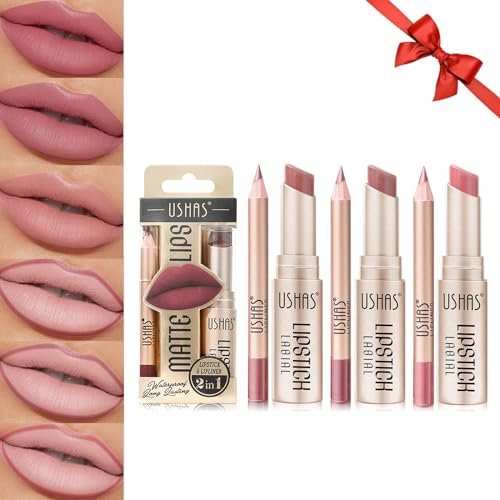 Likesing 6 Pezzi Rossetto Lunga Durata Opaco Kit Matita Labbra Nudo Rosso Rossetti Set Lucidalabbra Matite Labbra Rossetto Lipgloss Lipstick Matte Trucco Regalo per Ragazza Donna Trucchi