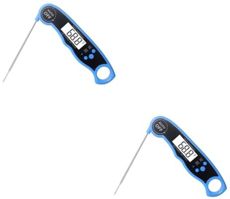 PRETYZOOM 2stücke Wasserdichtes Digitales Thermometer Mit Hintergrundbeleuchtung Und Kalibrierung Für Küche Sofortablesbares Fleischthermometer Blau Mit Faltbarem Fühler Und Präziser