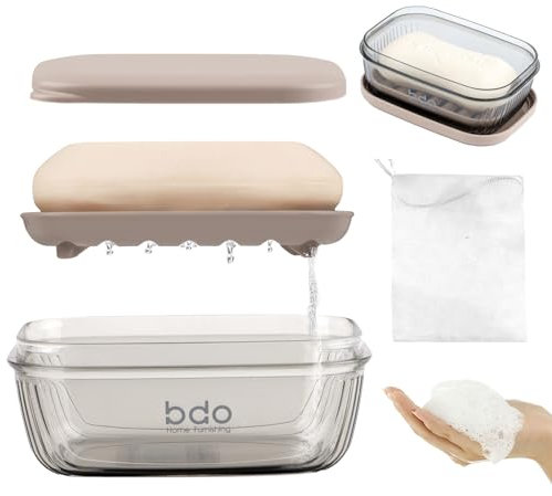 Seifendose Reise, Wasserdicht Seifendose, Seifenschale mit Ablauf, Einfache Reinigung Seifenablage, Seifenschalen mit Deckel, Seifenbox mit Blasennetz für Badezimmer Reisen