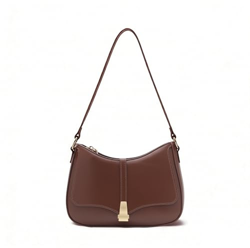 Prettyzys Crescent Shoulder Bag for Women, Vintage Retro Vegan Leather Clutch Tote Handbags Crossbody Bags Handbag for Women, Brown, M