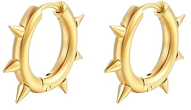 Stainless Steel Spike Hoop Earrings for Women Men Gold Silver Black Plated Punk Statement Gothic Rivet Awl Spike Circle Round Huggie Earrings for Party Festival Jewelry Gifts (Gold)