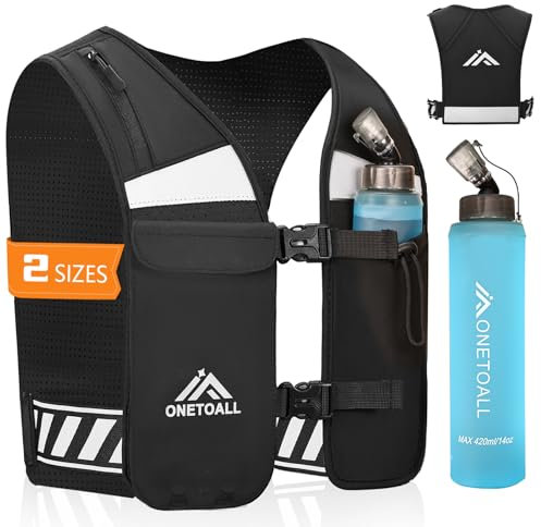 ONETOALL Gilet Running per Uomo e Donna, Running Vest Leggero e Traspirante, Zaino Trail Running per Porta Telefono Corsa con Multi-Tasche e Cintura Riflettente Regolabile, Sicurezza per Corsa