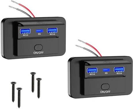 SIGANDG Dual USB Auto-Ladesteckdose USB Steckdose 12V Dual PD3.0 & QC3.0 USB C Steckdose für Marine, Autos, Motorräder, LKWs （2 Stück）