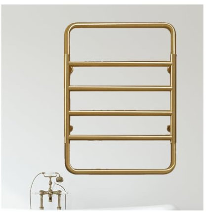 WRJAHCG Portasciugamani da Bagno in Acciaio Inossidabile,Termoarredo Bagno A Parete,Scaldasalviette Elettrico Bagno Risparmio Energetico,6 Barre,d'oro,Plug in Right