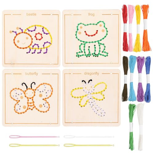 Giugio Montessori Fädelspiel Set, Fädelspiel mit 4 Tieren, Stickset für Anfänger, Sticken für Anfänger für DIY Kunst, Anfänger Stickerei Set mit Garn für Kinder, bastelsets für kinder(insekten)