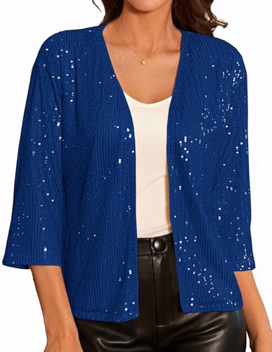 GRACE KARIN Damen Pailletten Cardigan Elegant 3/4 Ärmel Open Front Blazer | Herbst und Winter, Kurz, Casual, Offene, Cropped, Jacke, Mantel, Strickjacke