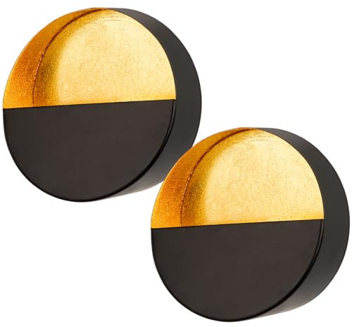 Luxury Metal Wall Candle Sconces – Small Handcrafted Wall-Mounted Tealight Candle Holders with Gold Leaf Interior – Modern & Rustic Home Décor for Living Room, Hallway – 6.5 Black Two Pieces