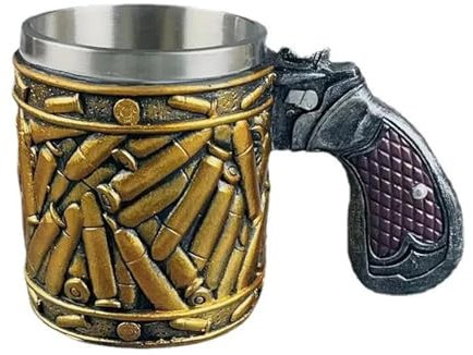 Bullet Beer Pitcher - 450ml Revolver Mug, Stainless Steel Coffee & Beer Drinking Accessory | Revolver Coffee Mug for , Clubs, Cafes, Home & Camping, Novelty Design