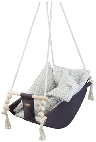 Babyschaukel Kleinkindschaukel Babyliegeschaukel Stoffschaukel Babywippe Wiege (Muster: grau, graufarben Quadrate)