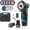 Brushless Mini Smerigliatrice a Batteria, QIUMIN 75mm Smerigliatrice Angolare a Batteria con Caricatore e 2 Batterie da 1500mAh, 19500 RPM, 8 Dischi da Taglio per Tagliare, Lucidare e Levigare