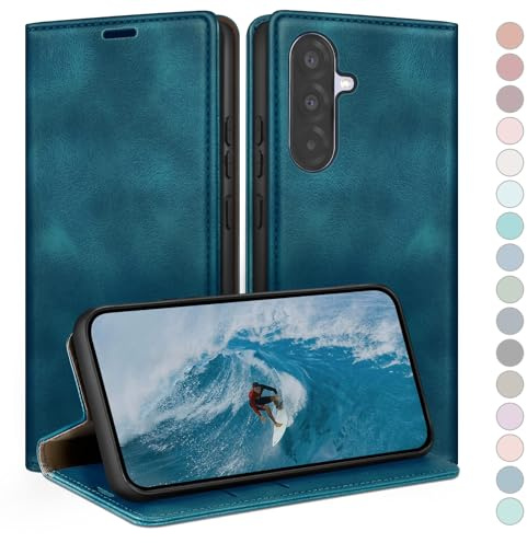 HUOUH für Samsung Galaxy A56 Hülle mit RFID Schutzhülle aus Lederhülle Handyhülle,Kartenfach Leder ständer Handy hülle,360 Grad Schutz Cover für Samsung A56 Klapphülle Wallet Case Türkis