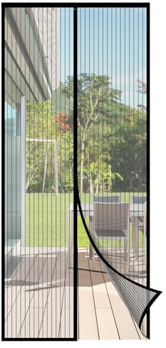 Sekey Fliegengitter Balkontür Magnet, Insektenschutz Tür 90x210 cm, Ohne Bohren, Stärkere Magneten als beim Klassik, Lichtdurchlässig, Reißfest, Wetterfest, Langlebig, 4cm Klettband Oben, Schwarz