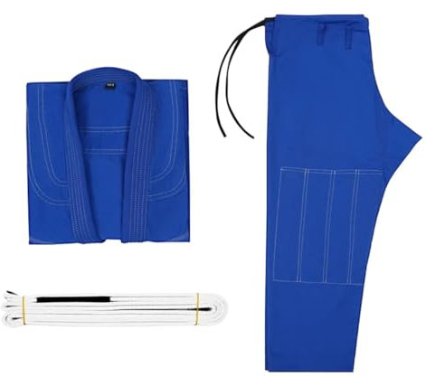 LSNNMU Trajes Judo Traje Jiu Jitsu Gi for Hombres BJJ Gi Mujeres Grappling Preencogido Que Absorbe el Sudor Lavable a máquina Ligero - con cinturón(Blue,M2)