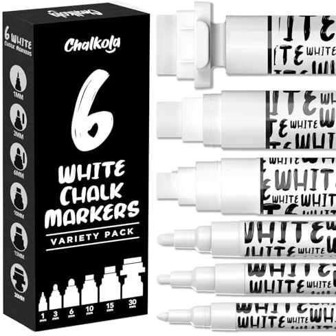 Chalkola 6 Kreidestifte Für Tafel Abwaschbar Weiß, Chalk Marker, Kreidemarker Abwischbar, Fenstermalstifte, Glasstift Abwaschbar, Tafelstifte Abwischbar Weiß | Flüssigkreide Stifte 1–30mm |