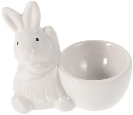 Mipcase Coquetier en Céramique Décoration De Porte-Oeufs Coquetiers Drôles Tasses à Œufs Décor De Lapin en Céramique Décoration De Lapin De Pâques Tasse en Céramique Animaux Blanche