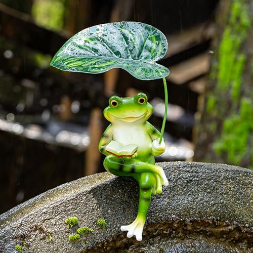 DZAY Gartendeko Figuren Draußen Frosch Deko,Garten Wetterfest Frösche Deko Figuren,Gartendeko Frosch Gartenfiguren,Tiere Dekofiguren Gartenfigur für Außen Harz Statue Balkon Terrasse Teiche Deko (06)