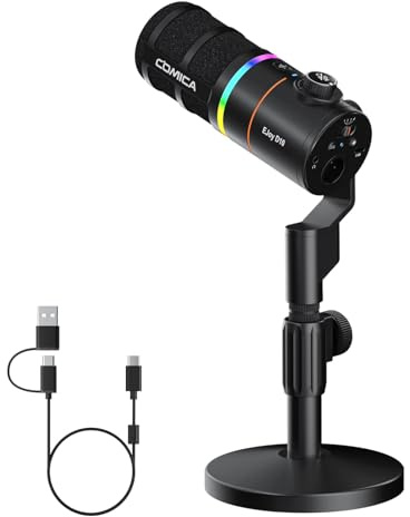 COMICA EJoy D10 XLR/USB-C Dynamic Microphone for Podcasting Recording, Wired Live Streaming Mic with Dynamic RGB, Mute, Noise Reduction, Gain,for Gaming, Live Streaming, YouTube(Black)