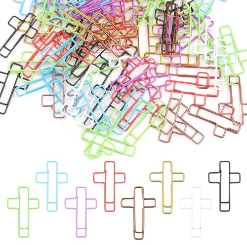 100 Stück Kreuz Büroklammern, 3.3x3.3cm Mehrfarbig Metall Klammern Kreuzform Bibelstudium versorgt das Christentum Büro Schule Kreuzklammern für Dokumente