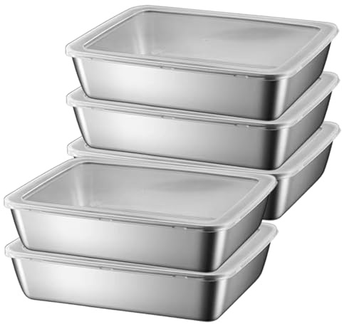 Contenedores de alimentos de acero inoxidable de 5 piezas, caja de almacenamiento de alimentos apilables con tapas de plástico transparentes, guardián de carne para refrigerador o picnic, fiesta de l
