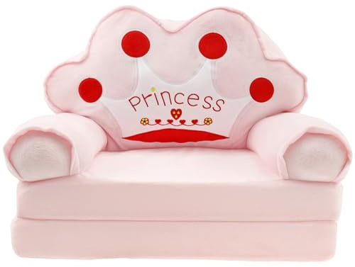 Canapé pliable et confortable pour enfant - 2 en 1 - Canapé pliable - Cadeau d'anniversaire pour filles et garçons (couronne rose)