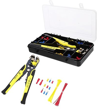 Tofficu Kit Pinza Crimpatrice con Cricchetto Ergonomico per Terminali Isolati Utensile Multifunzionale per Capicorda e Elettrici Professionale per Elettricisti e da Te