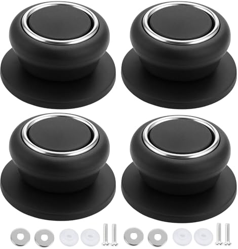 4 Stück Topfdeckelgriff, Glasdeckel, Topfdeckel Griff, HitzebestäNdige Topfdeckel Haltegriffe Deckel ErsatzknöPfe Griffe Mit Schrauben FüR Langsamkocher, Pfannen, Bratpfannen (Schwarz)