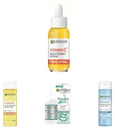 Garnier 4-teiliges Tag & Nacht Pflege-Set: Vitamin C für Tages-Glow, Hyaluron für intensive Nacht-Hydration & gestärkte Hautbarriere, Für strahlende Haut am Tag und regenerierte Haut in der Nacht