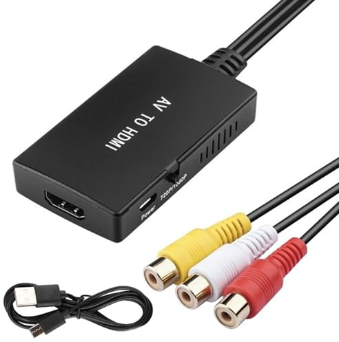 GQunit Convertidor RCA a HDMI, adaptador AV a HDMI, convertidor de audio y vídeo CVBS compuesto AV para PC, portátil, TV, WII, Xbox, PS2, PS3, STB, VHS, VCR, reproductores de DVD Blue-Ray