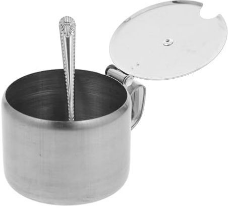 HOODANCOS Azucarero de Acero Inoxidable con Tapa y Cuchara de Cocina | Tarro de Condimentos, Frascos de Condimentos, Bote de Condimentos con Cuchara, Azucarero de Cerámica