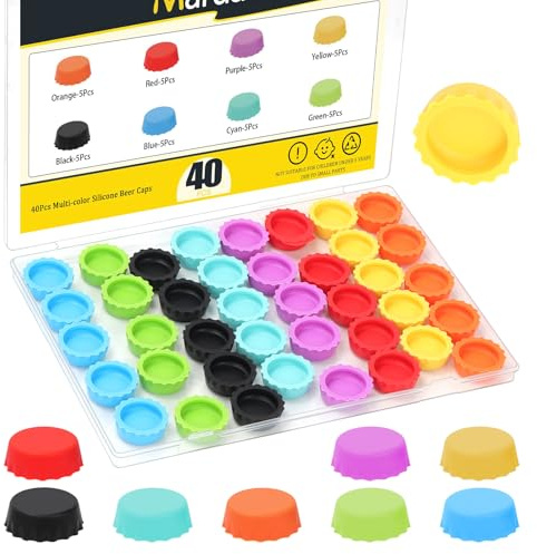 Mardatt Silicone Bottle Caps, 40 Stück Silikon Kronkorken, 8 Farben Flaschenverschluss Bunt, Bierflaschenverschluss für Softdrinks, Küchenhelfer