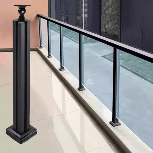Palo per recinzione in vetro grigio nero con staffa per corrimano in metallo e vetro, colonne per balaustra per interni ed esterni, terrazza, balcone e ringhiera per soffitta (155 cm)