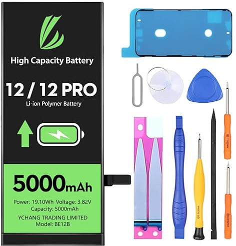 LL TRADER - Batería para iPhone 12/iPhone 12 Pro, 5000 mAh de polímero de litio de alta capacidad con herramientas de reparación 2025