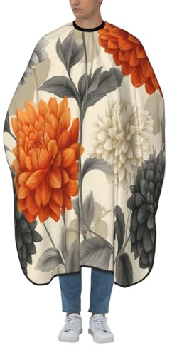 Woshuwo Tablier de coupe de cheveux Dahlia orange gris blanc pour adulte