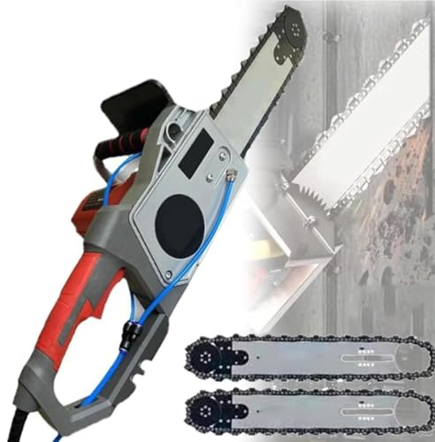 Tagliamuri con motosega portatile, sega elettrica per cemento, tagliamuri con catena diamantata, con abbattimento della polvere ad acqua, con 2 catene/2 barre di guida per granito e cemento armato 350