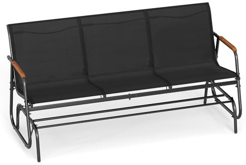 FANTASK 3-Sitzer Gartenbank, Schaukelbank bis 450 kg mit sanfter Gleitbewegung, Schaukelstuhl mit atmungsaktivem Stoffsitz, Terrassenbank für Garten, Balkon, Terrasse (Schwarz)