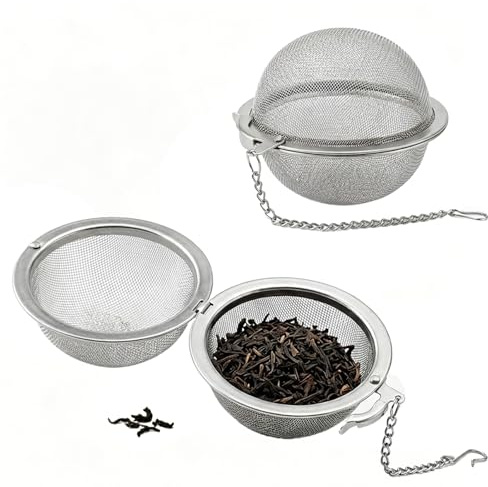 Tea Strainer Ball, 304 Stainless Steel Tea Infuser for Loose Leaf Tea, Fine Mesh Tea Ball with Chain Hook, Reusable Tea Strainers for Tea, Herbs and Spices (Silver, 2Pcs)