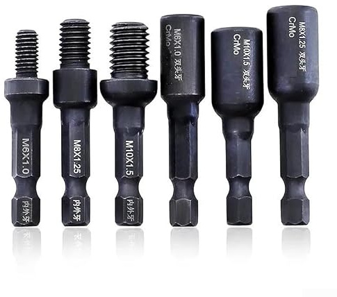 Juego de 6 adaptadores de enchufe autorroscantes Cr-Mo con vástago hexagonal de 1/4 pulgadas para tuercas de inserción y pernos de suspensión M6 M8