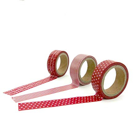 Papierdrachen 3 Rollen Washi Tape - Rot - Klebeband zum Dekorieren von Bullet Journals und Geschenken - Masking Tape Set 1 für Scrapbooking und DIY-Projekte