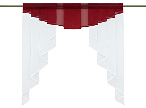 HongYa transparenter Voile Scheibengardine Tunnelzug Kurzstore Küche Kleinfenster Gardine H/B 80/80 cm Rot