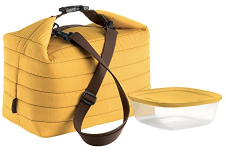 Guzzini Borsa Termica Grande con Tracolla On The Go, Ocra, Borsa 30 x 18 x h30 cm, Contenitore 19.6 x 19.6 x h7 cm, 1400 cc