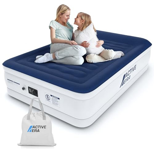 Active Era Luxury King Inflatable Mattress | Puncture Resistant King Size Airbed with Flock Coating | Quick 3 Mins Blow Up Bed with Built-in Pump | Portable Air Bed - Home Camping Guests 203x152x50cm