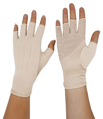Bienvenu Guanti estivi da uomo con protezione UV mezza dita per escursioni all'aperto, guida ciclismo, equitazione in cotone traspirante Sunblock, Cachi, taglia unica