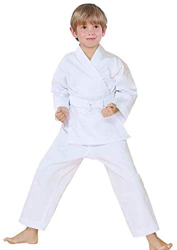 FLUORY Karate Uniform with Free Belt, White Karate Gi for Kids & Adult Size 000-6
