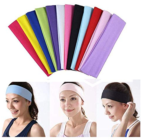 QincLing 12 PCS Yoga Cotton Headbands, Stretch Elastic Headbands Non Slip Workout Sweatbands Sport Running Headbands For Women Girls Ladies Exercise Fitness