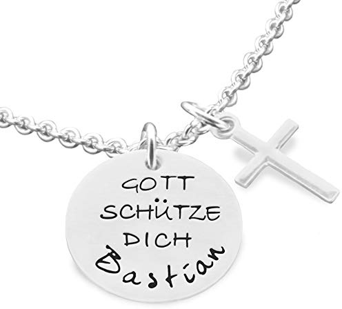 Taufkette Taufschmuck Junge Gravur GOTT SCHÜTZE DICH Kreuz 925 Silberkette personalisiertes Taufgeschenk Kreuzanhänger Spruch Name