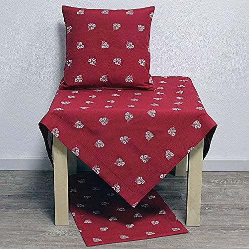 Hossner Heimtex Tischdecke Tischläufer Deckchen Tischset Kissenhülle rot mit weißen Blumen Edelweiss (35 x 50 cm)