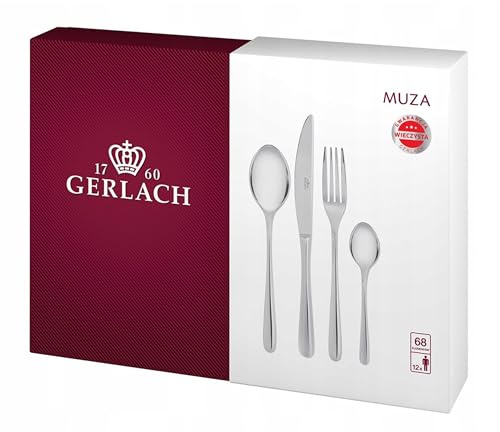 Gerlach Muza Besteck-Set 12 Personen Spülmaschinenfest Essbesteck Edelstahl Besteck Messer Gabel Löffel Teelöffel Kuchengabel Serviergabel Saucenlöffel Schöpfkelle Rostfrei Im Koffer 68 Stk